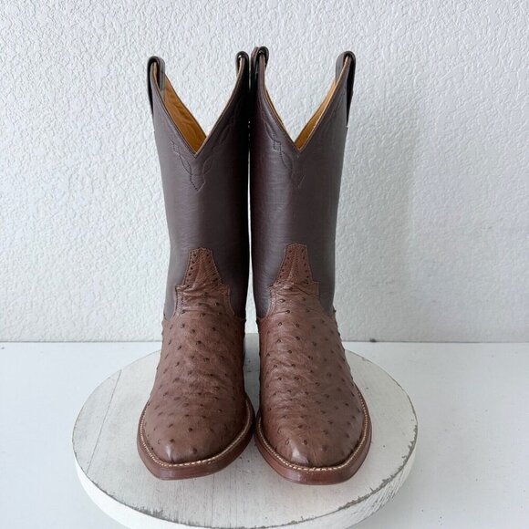 Rod Patrick Mens Cowboy Boots 10AA Brown Ostrich Leather Western French Toe EUC - Picture 6 of 12